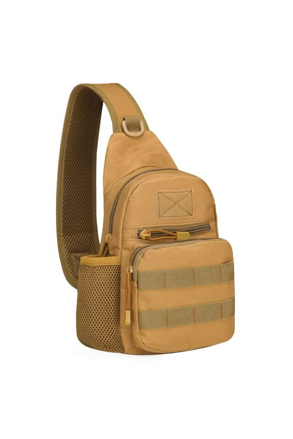 Outdoor Backpack for Men, Shoulder Sling Bag with Bottle Mesh Area, Chest Pack for Sport Travel Hiking 6.7"Lx3.2"Wx10.3"H (KHAKI)