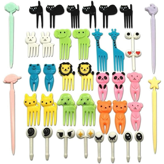 HYOWUIER Set of 40 Lovely Animal Food Fruit Picks Forks, Mini Cute Cartoon Toothpick Sticks Decor for Kids Party Bento Lunch Box Sandwich Appetizer Pastry Decorative Cupcake Baby Dessert Cocktail