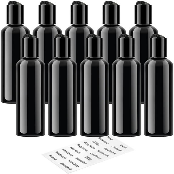 HYOWUIER10 Pack 3.4 oz Black Travel Bottles for Toiletries TSA Approved Leakproof Travel Size Containers Empty Small Plastic Shampoo Lotion Bottles with Labels
