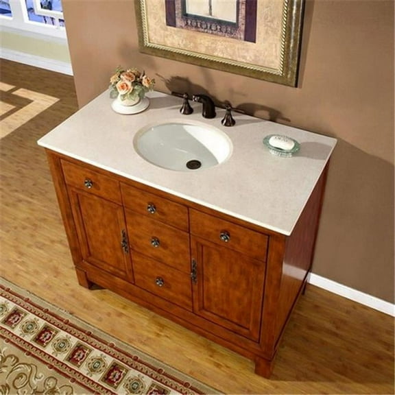 HYP-0152-CM-UIC-42 Cream Marfil Marble Bathroom Vanity - Single Sink