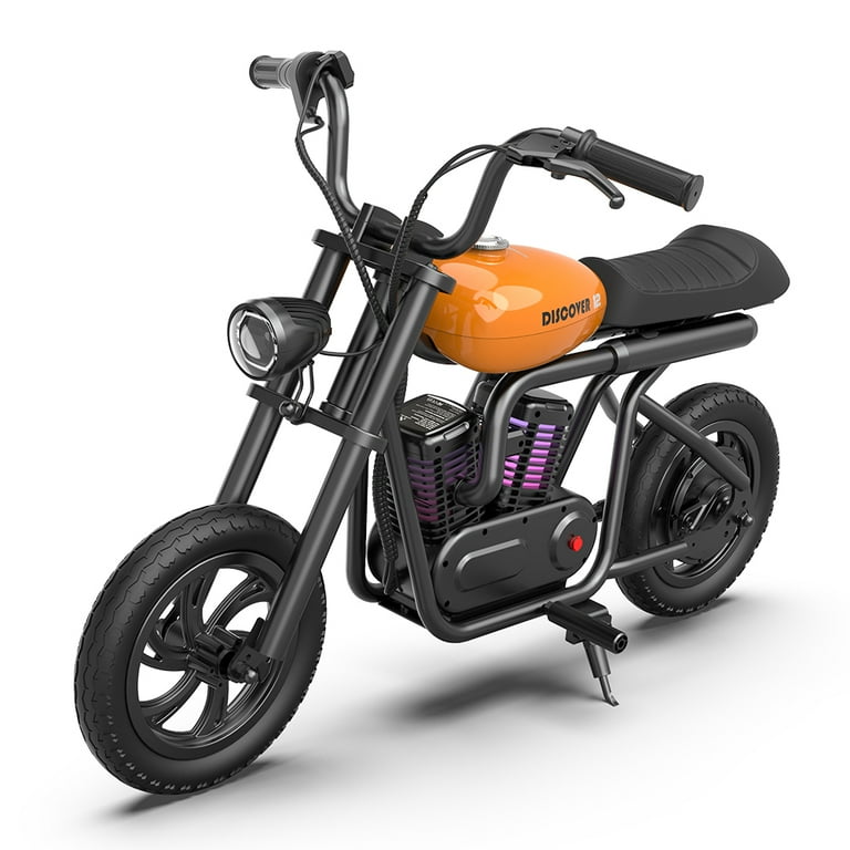 HYPER GOGO Electric Dirt Retro Bike DISCOVER 12 24V 160W Electric Motorcycle for Kids Unique Simulated Fog Feature Max Speed up 10 mph Max Weight Support 144lbs Orange Walmart