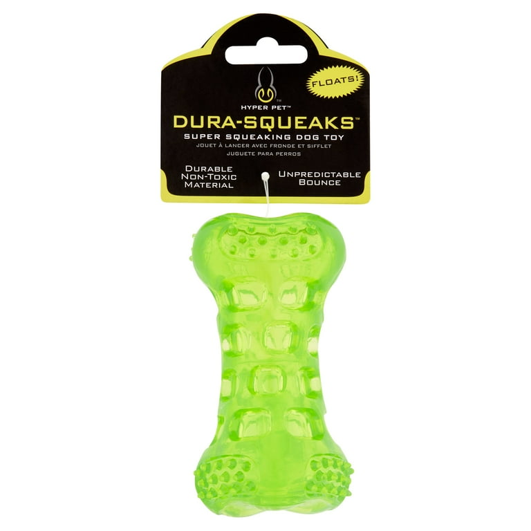 Hyper Pet Dura Squeaks Durable Non Toxic TPR Bouncing Super Squeaky Dog Toy Bone Green