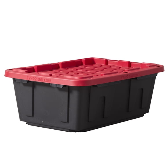 Hyper Tough 17 Gallon Storage Bin with Snap Lid, Black and Red, Heavy Duty Plastic Storage Container