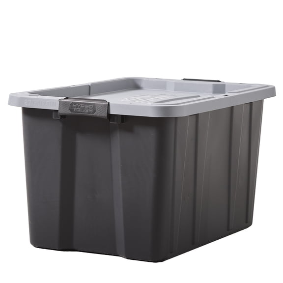 Hyper Tough 27 Gallon Large Storage Bin with Latch Lid, Black and Gray, Heavy Duty Plastic Storage Container Black and Grey
