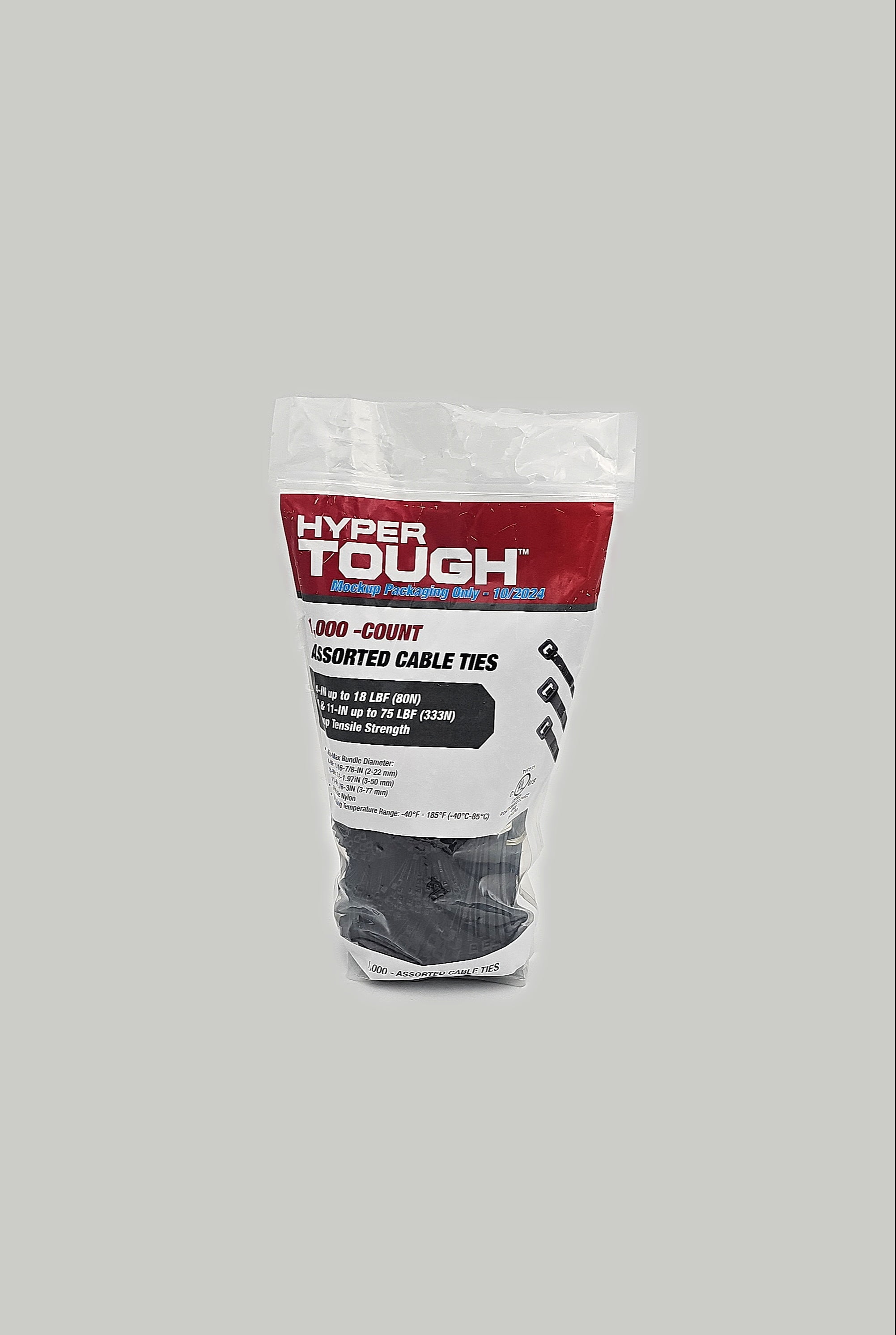 Hyper Tough 4, 8, 11 inch Black Assorted Cable Tie 1000CT