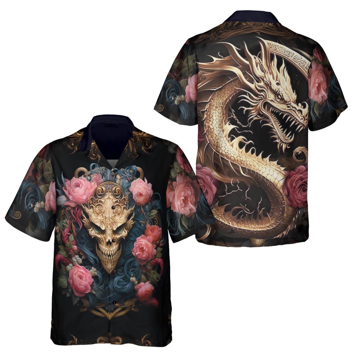 HYPERFAVOR Traditional Dragon Skull Art Hawaiian Shirt - Walmart.com