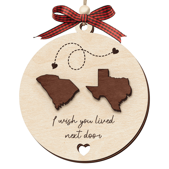 HYPERI Wooden State Map I Wish You Lived Next Door Christmas Ornament, Thoughtful Long-Distance Gift for Coworker, Boss, Leader, Besties Gifts for Thanksgiving