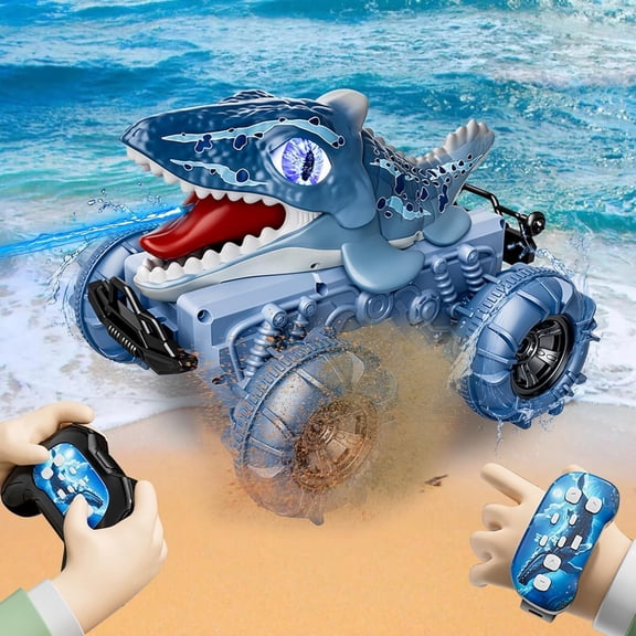 HYPERLIVING 2.4GHz Amphibious 4WD Remote Controlled Car with 360 Rotation, Spray Water, Waterproof, All-Terrain with LED and 2 Batteries, Children Gift 3-12 Years