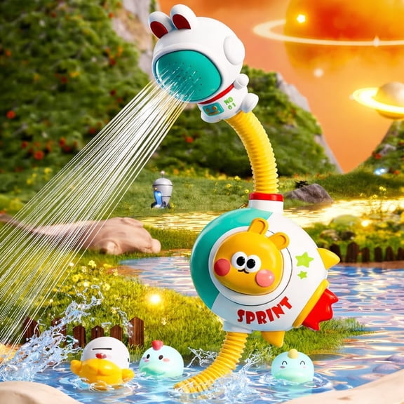 HYPERLIVING 2-in-1 Rabbit Bunny Bath Shower Toy 360 Rotating shower head with Water Sprayer Two in One Manual & Auto Pump Flexible Hose & Suction Cup Fun Bath Toy for Toddlers & Kids