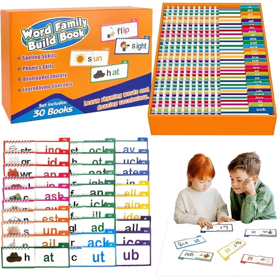 HYPERLIVING 30 Read and Rhyme Flip Books,Word Families Flash Cards,Reading And Rhyming Words Abc Vocabulary Flash Cards for Education,Reading,Interaction,Sight Words Flash Card For Toddlers & Prescho