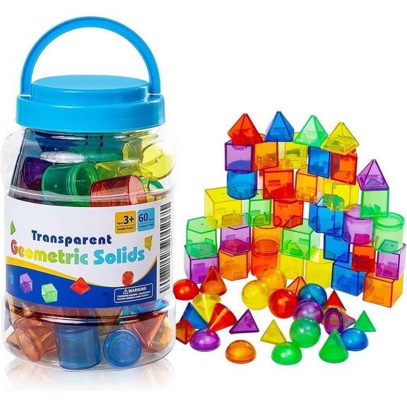 HYPERLIVING 60 PCS 3D Shapes - Children's Geometric Solids, Light Table Teaching Aids, Light Table Translucent Toys