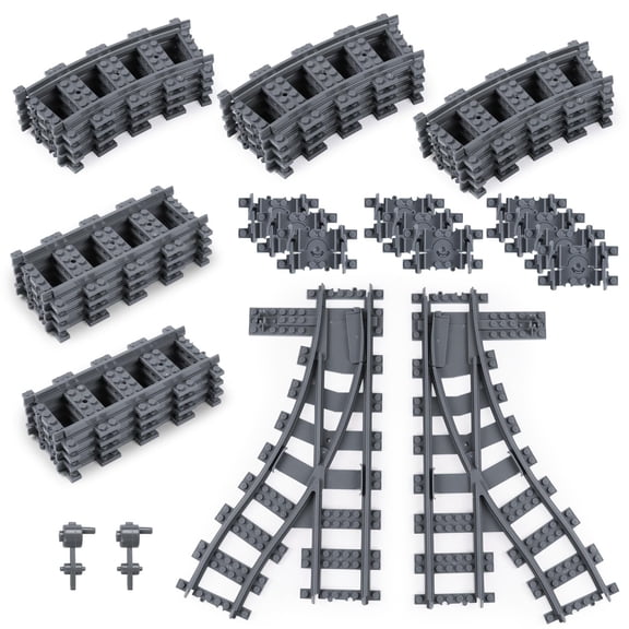 HYPERLIVING 60 PCS City Train Tracks, City Railway Rail Set, Classic Train Tracks Accessories, Toy Train Track Extension Pack, City Tracks with All Major Brand - 36 Straights, 24 Flexible Rails