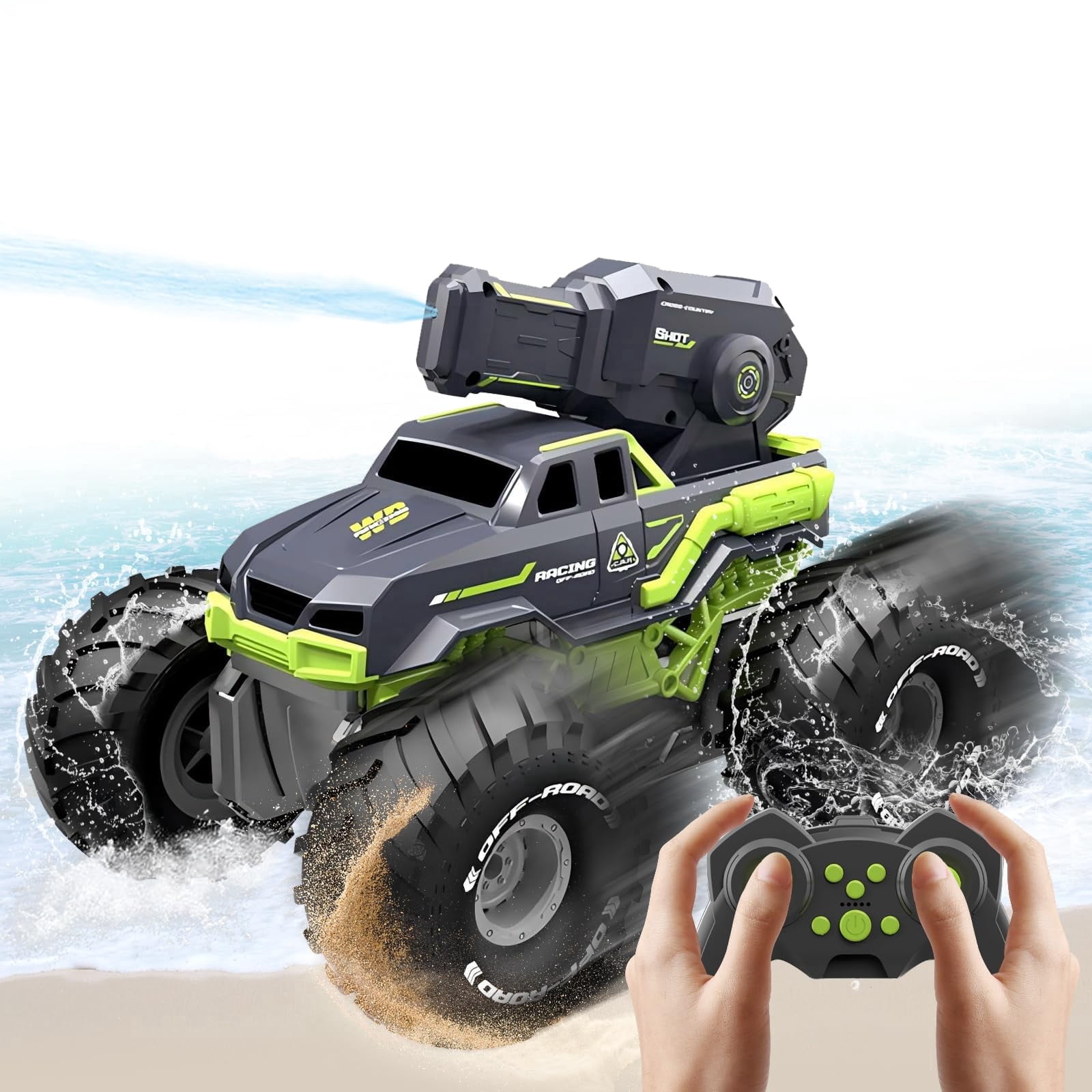 HYPERLIVING Amphibious Remote Control Car, RC Car with Shoot Water Toys, Stunt Vehicle Radio Controlled Car 360° Waterproof Water Cannon Truck Toy Kids Gifts for 6+ Years Boys Girls
