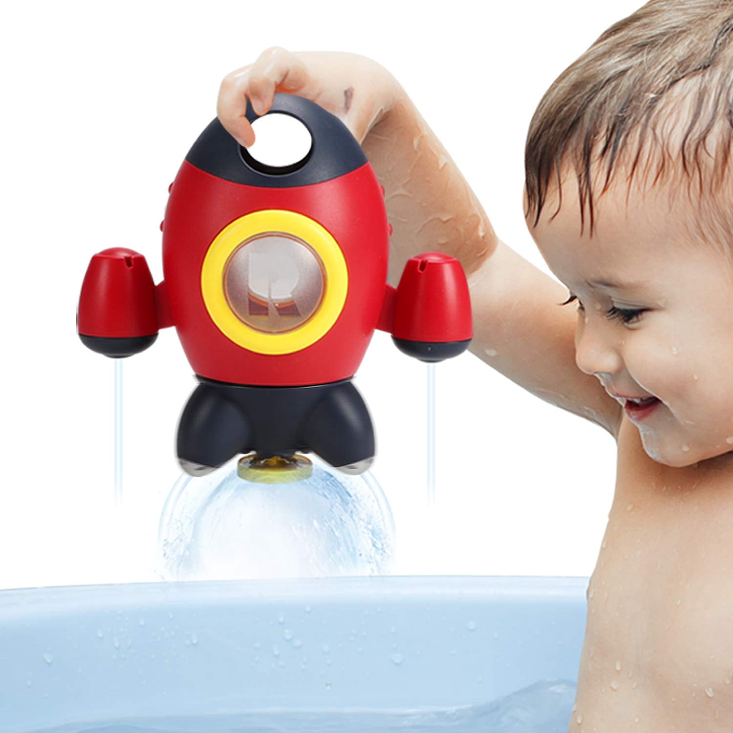 HYPERLIVING Baby Bath Toys, Space Rocket Shape Bathtub Toys for Toddlers, Spray Water Toys w/ Rotating Fountain, Bathroom Shower Toys for Infants Aged 18 Months 2 3 4 5 Years Old Kids Girls Boys