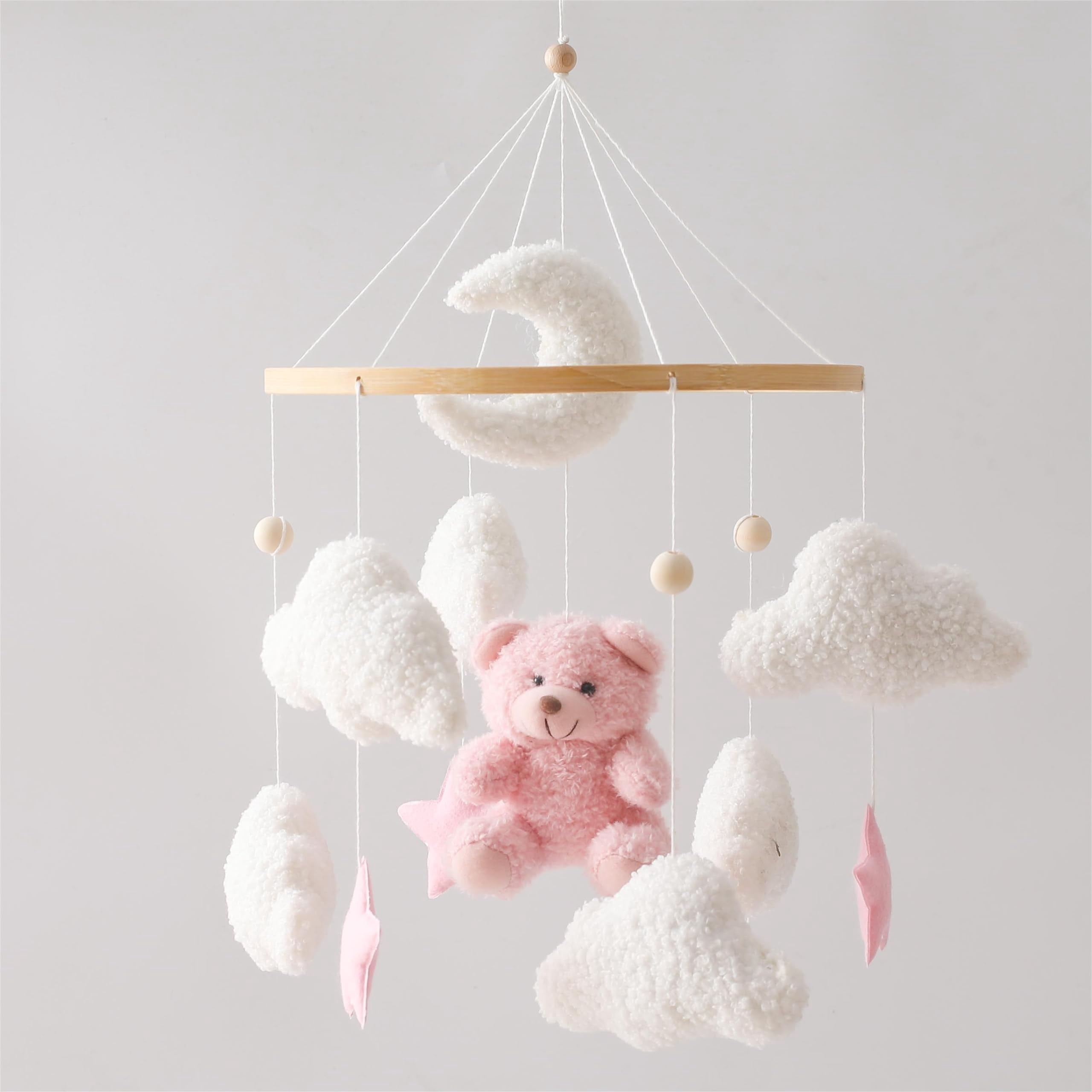 HYPERLIVING Baby Crib Mobile Bear Nursery Mobile for Boys Girls Teddy Velvet Mobile Nursery Decor for Infant Bedroom Hanging Baby Mobile for Bassinet Newborn Baby Gift（Pink Bear）