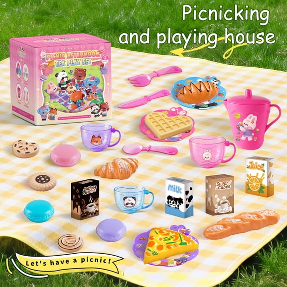 HYPERLIVING Little Girl Tea Party Set, Princess Afternoon Tea Time Toy Set, With Food And Dessert Toy Set, Children's Kitchen Game