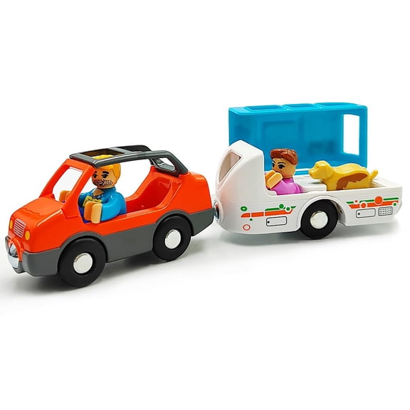 HYPERLIVING Magnetic Trains Cars Playset Wooden Train Track Accessories Station Wagon Train Set for Toddlers 3-5 Wooden Train Sets for Boys Ages 3-4-7 (Wagon Set)