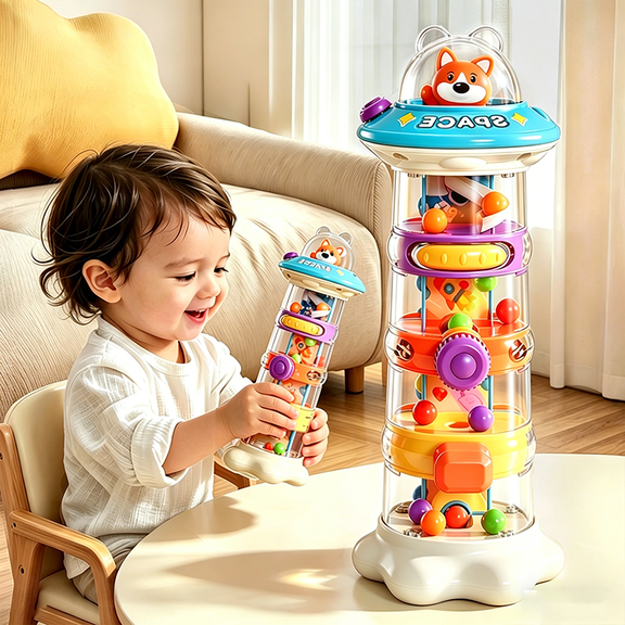 HYPERLIVING Baby Cause & Effect Logic Puzzle Tower Toy Educational Ball Drop Ramp & Slide Toy for Toddlers, Interactive Early Learning Game