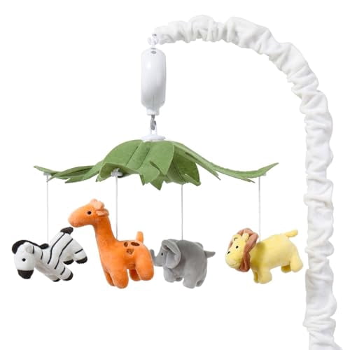 HYPERLIVING The Peanutshell Crib Mobile for Boys or Girls - White Musical Baby Crib Mobile with 12 Lullabies, Jungle Animal, Baby Safari Animals Nursery Decor