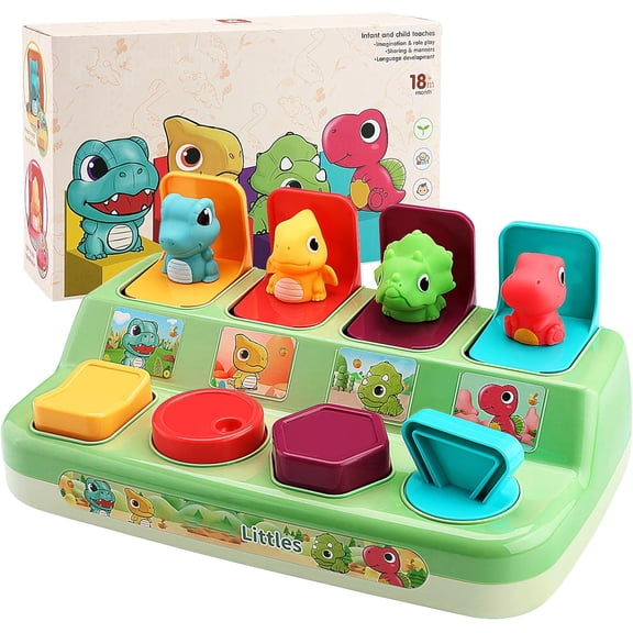 HYPERLIVING Pop Up Animals Toy for Toddlers 9-18 Months, Dinosaur Cause and Effect Toys for Babies 1 Year Old, Montessori Sensory Learning Fine Motor Skills Development Gift for Boys Girls (No Batter
