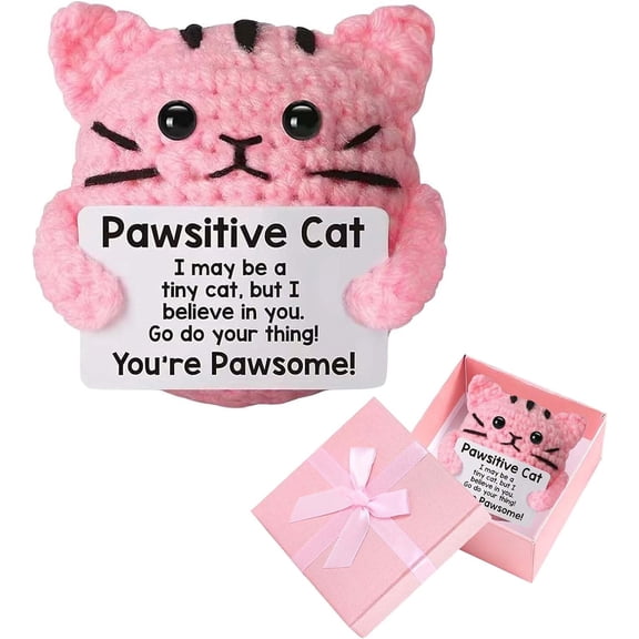 HYPERLIVING Positive Cat Emotional Support Crochet Plush Doll Cat Gifts for Women