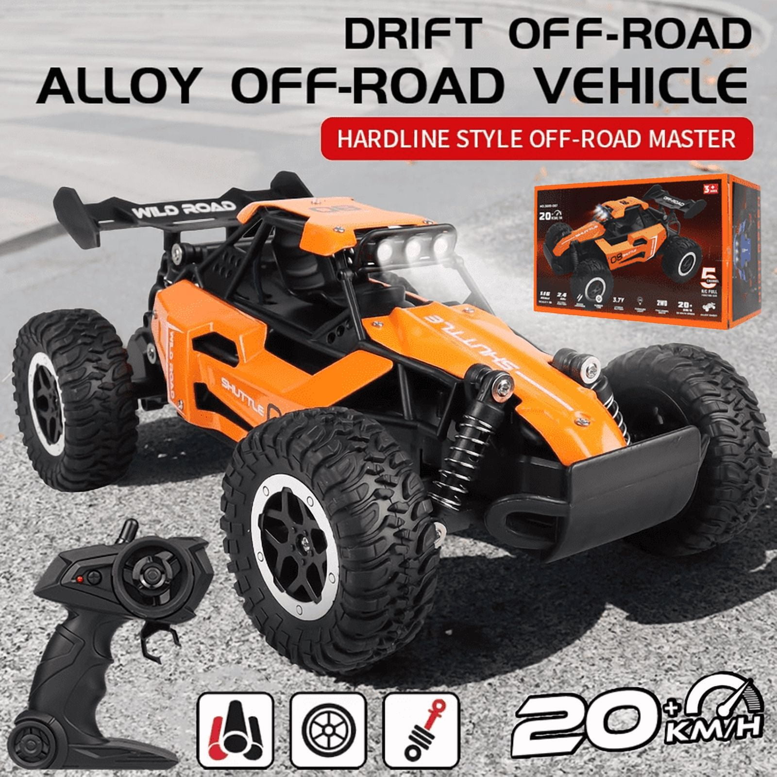 HYPERLIVING RC Off-Road Car 1:16 Scale All Terrain Fast RC Car 20KM/H High Speed 2WD Electric Vehicle with 2.4G Remote Control Monster Truck