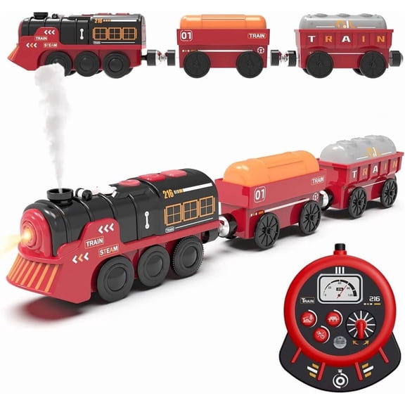 HYPERLIVING Remote Control Train Set for Toddlers w/Steam, Music & Lights - Battery Operated Train for Toddlers, Electric Train Set for Kids, Magnetic Train Compatible with Thomas, Brio, Chuggington