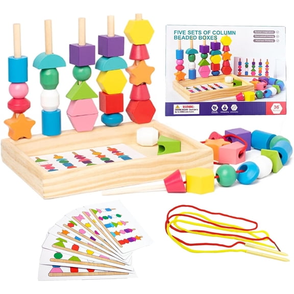 HYPERLIVING Threading Toys For 2 3 4 5 Year Olds,Montessori Toy for 2 3 4 5 Year Olds,Fine Motor Skills Toy,Montessori Beads Sequencing Toy Set