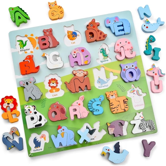 HYPERLIVING Wooden Alphabet Puzzles for Toddlers 1-3, ABC Puzzles with Spelling Board & Animals, Preschool Educational Learning Toys for Kids 3-5, Chritmas Birthday Gifts for Girls & Boys 1 2 3 4 5