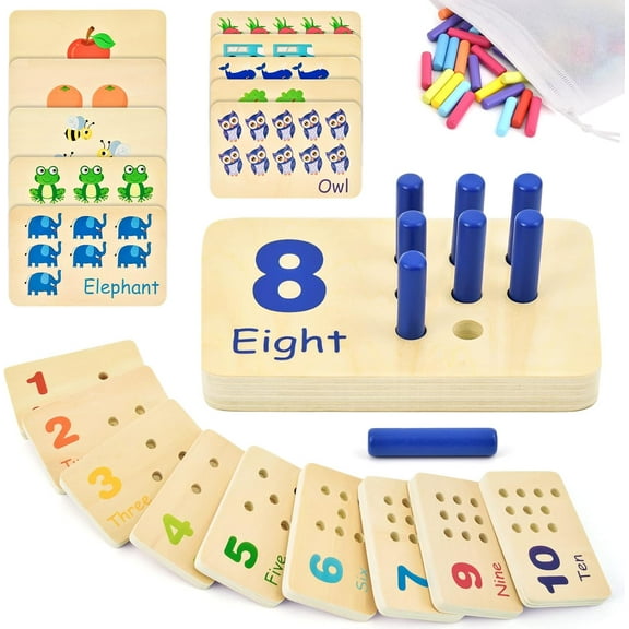 HYPERLIVING Wooden Counting Peg Board Kindergarten Math Manipulatives Number Counting Toys for Toddlers Learning Materials Montessori Educational Toys for 2 3 4 Year Old Boys Girls Gifts