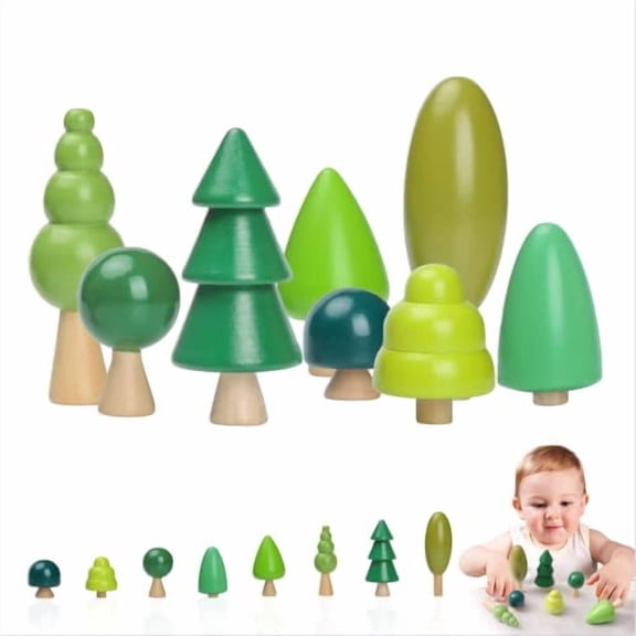 HYPERLIVING Wooden Craft Forest Trees Toys, 8 Pcs Finished Scene Mini Tree Kit Craft Set - Cake Topper - for Early Educational Preschool Classroom Project Montessori Toys