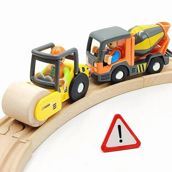 HYPERLIVING Wooden Train Cars Track Accessories Set Rescue Roller Truck and Mix Truck Toys Small Vehicles Magnetic Train Cars Fit for Wooden Train Track Railway for Boys and Girls