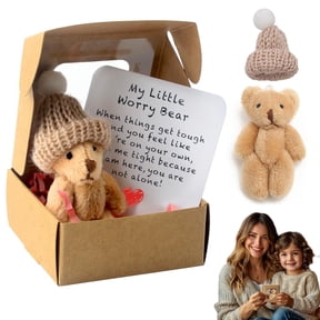 HYPERLIVING Worry Bear Hug in a Box,A Little Pocket Bear Hug,Mini Worry Bears with Inspirational Card,Handmade Mini Plush Teddy Bears in Box,Bears Doll,Positive Gifts for Kids,Friends