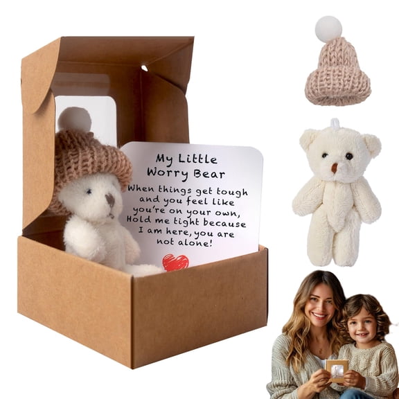 HYPERLIVING Worry Bear Hug in a Box,A Little Pocket Bear Hug,Mini Worry Bears with Inspirational Card,Handmade Mini Plush Teddy Bears in Box,Bears Doll,Positive Gifts for Kids,Friends