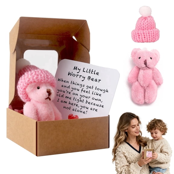 HYPERLIVING Worry Bear Hug in a Box,A Little Pocket Bear Hug,Mini Worry Bears with Inspirational Card,Handmade Mini Plush Teddy Bears in Box,Bears Doll,Positive Gifts for Kids,Friends