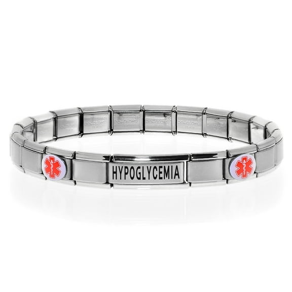 HYPOGLYCEMIA Medical Alert ID Bracelet, Modular Charm Style - SIZE OPTION F