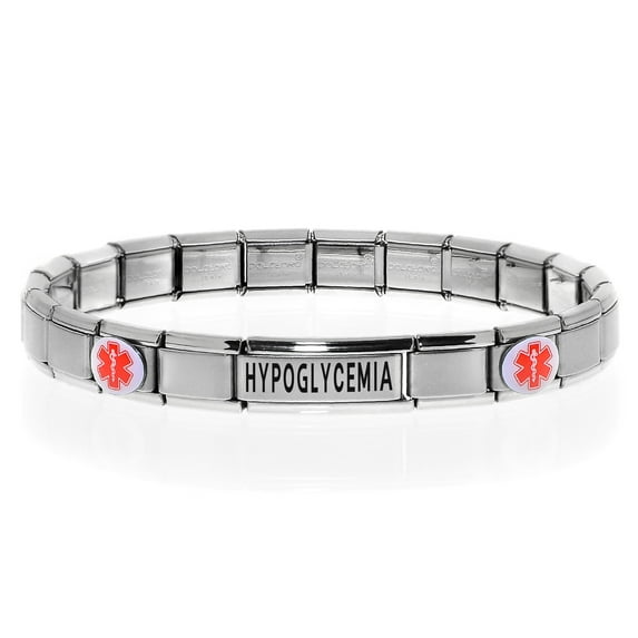 HYPOGLYCEMIA Medical Alert ID Bracelet, Modular Charm Style - SIZE OPTION F
