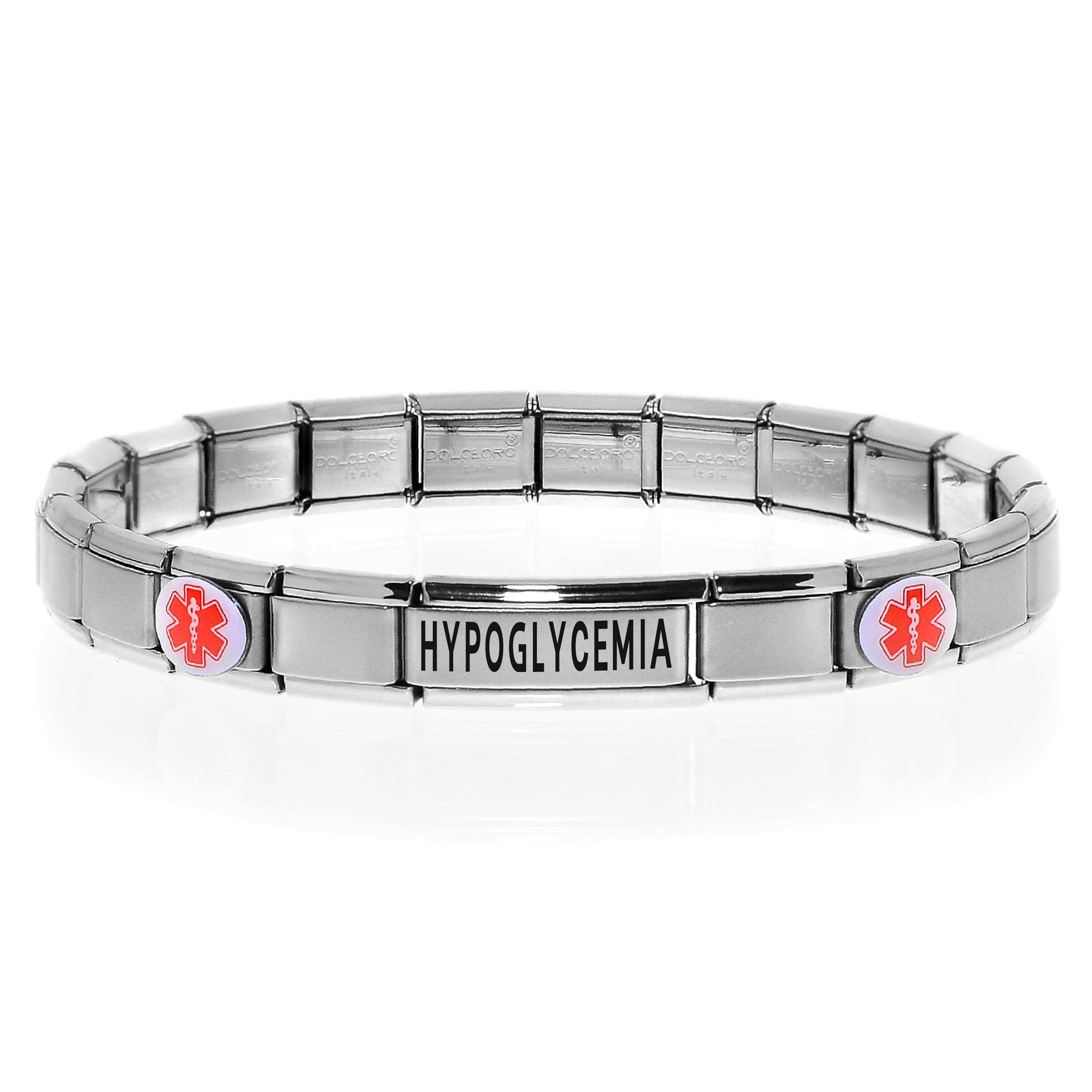 HYPOGLYCEMIA Medical Alert ID Bracelet, Modular Charm Style SIZE