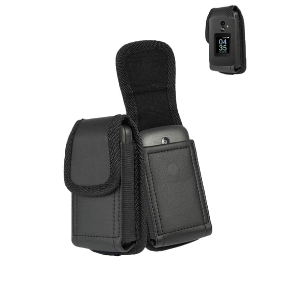 HYRACPO Flip PU Leather Waist Holster Phone Case Compatible with TCL Flip 3 Clamshell Flip Phone, Belt Clip Carry Pouch Cover-Black