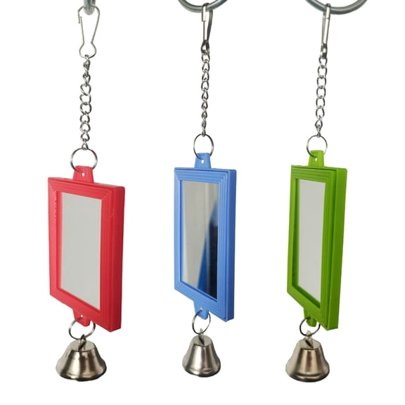HYROOY Bird with Bells Parrot Toy Hanging for Cage Suitable for Small Birds Canary Random Color In Red/Blue/Green Plastic + Metal