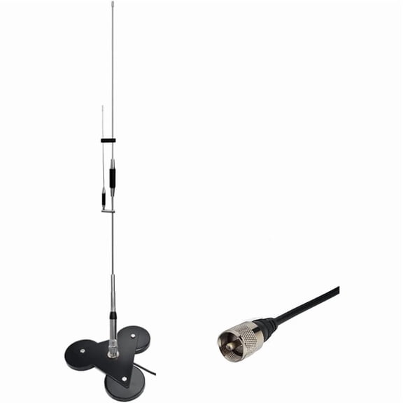 HYS VHF UHF Mobile Radio 2 Meter & 70cm Antenna 37.9 Inch 144/245/430Mhz Whip Antenna with 8.8inch Triangle Magnet Mount Base W/5M(16.4ft) RG58 Coaxial Cable PL-259 Plug