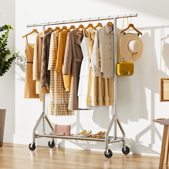 HYSEYY 450 lbs Heavy Duty Clothing Garment Rack with Shelves Commercial