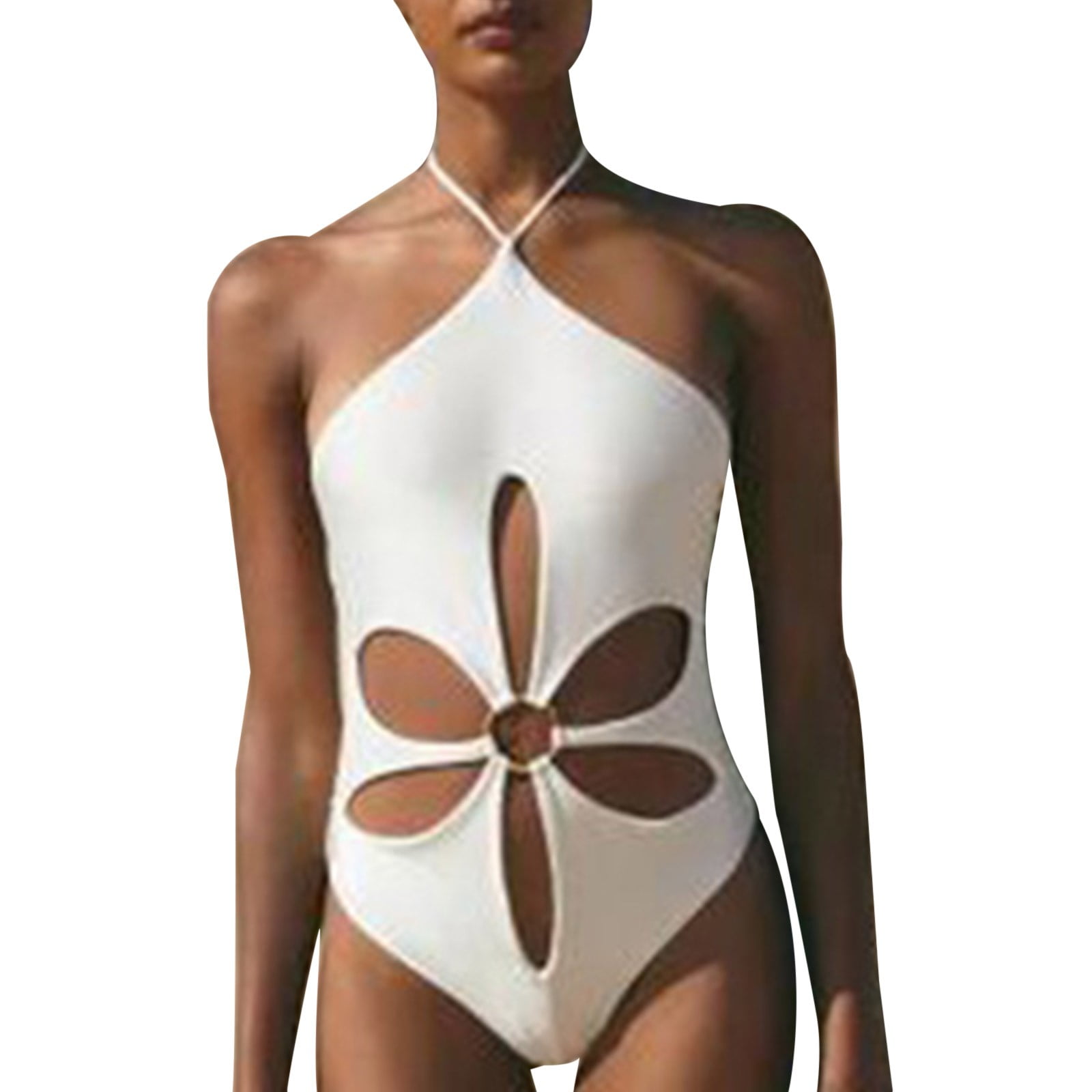 One Piece Swimsuit Women Flounced Tube Top Hollow Out Cutout Bikini Swimsuit