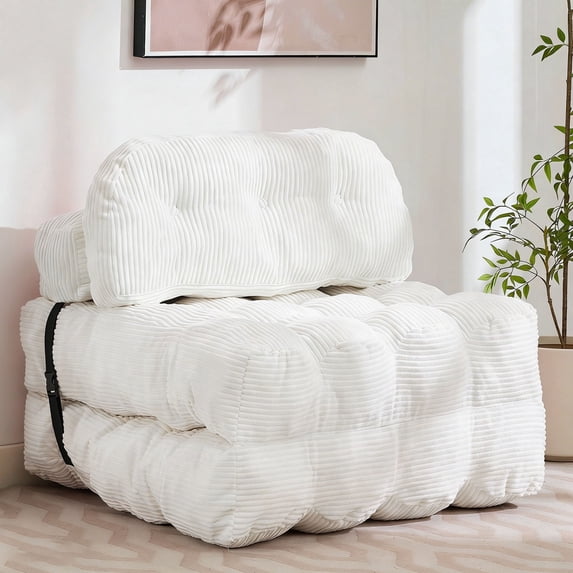 HYSpacerX Folding Sofa Bed Convertible Sleeper Chair, Portable Floor Futon with Pillow & Back Support, Foldable Mattress Lounge Couch for Living Room & Bedroom, Single Size, BEIGE