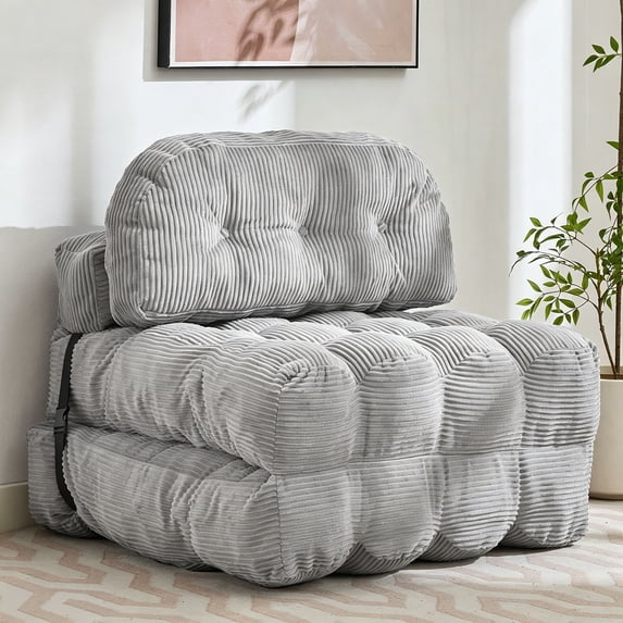 HYSpacerX Folding Sofa Bed Convertible Sleeper Chair, Portable Floor Futon with Pillow & Back Support, Foldable Mattress Lounge Couch for Living Room & Bedroom, Single Size, LIGHTGREY