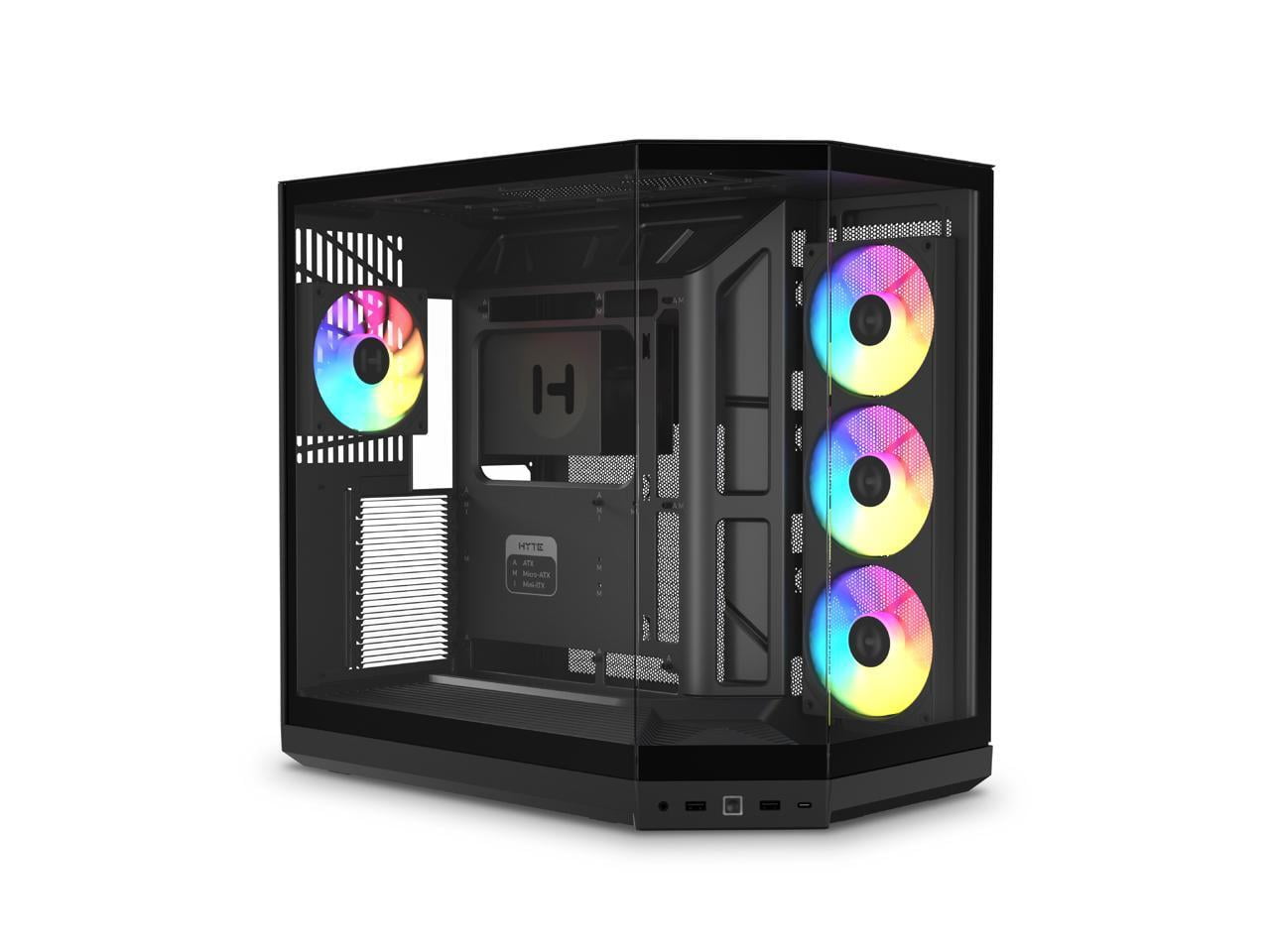 HYTE Y50 RGB Essential Aesthetic Gaming PC Case - 4 Included aRGB Fans (1x 120mm + 1x 360mm Reverse) - Dual Chamber ATX Desktop Chassis - Rear Connect Motherboard Compatible - Pitch Black