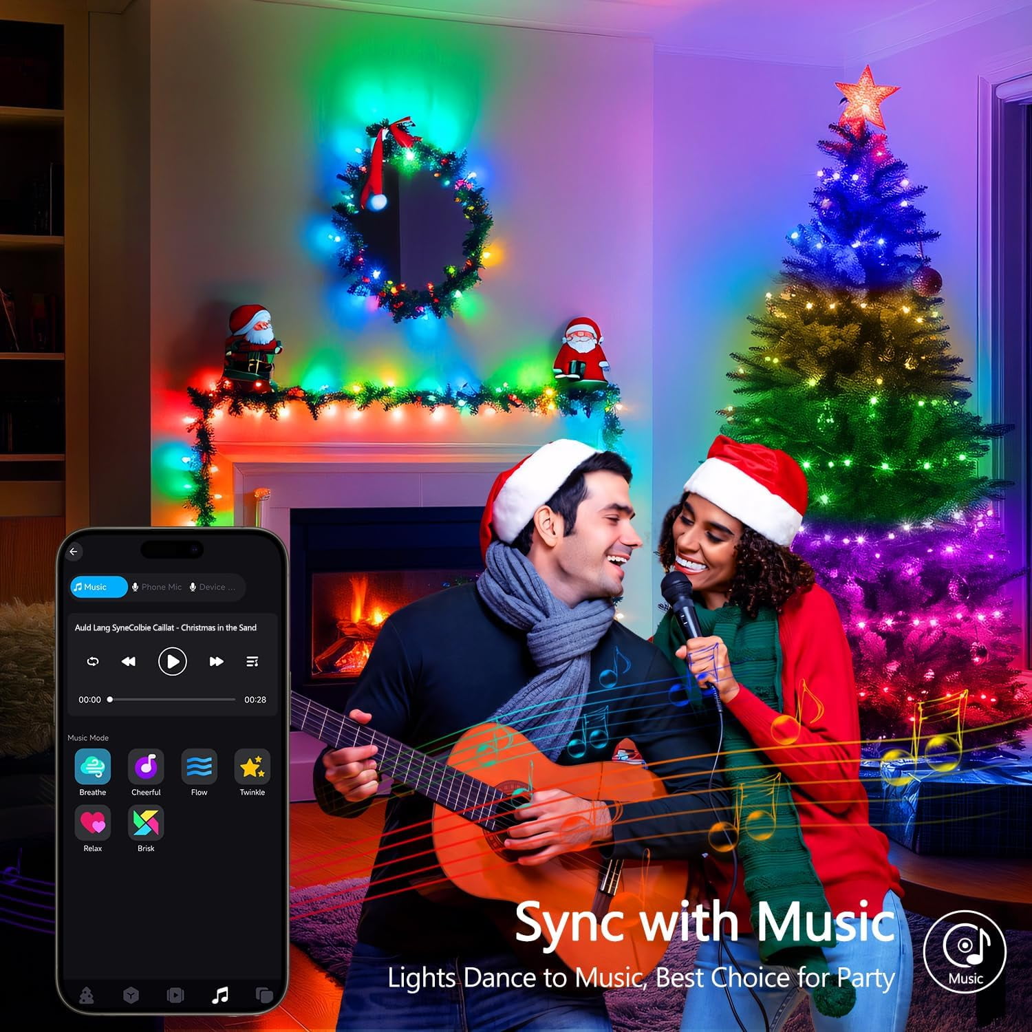 HYTHU-100 LED RGB Christmas Tree Lights Indoor, 33ft Smart Color ...