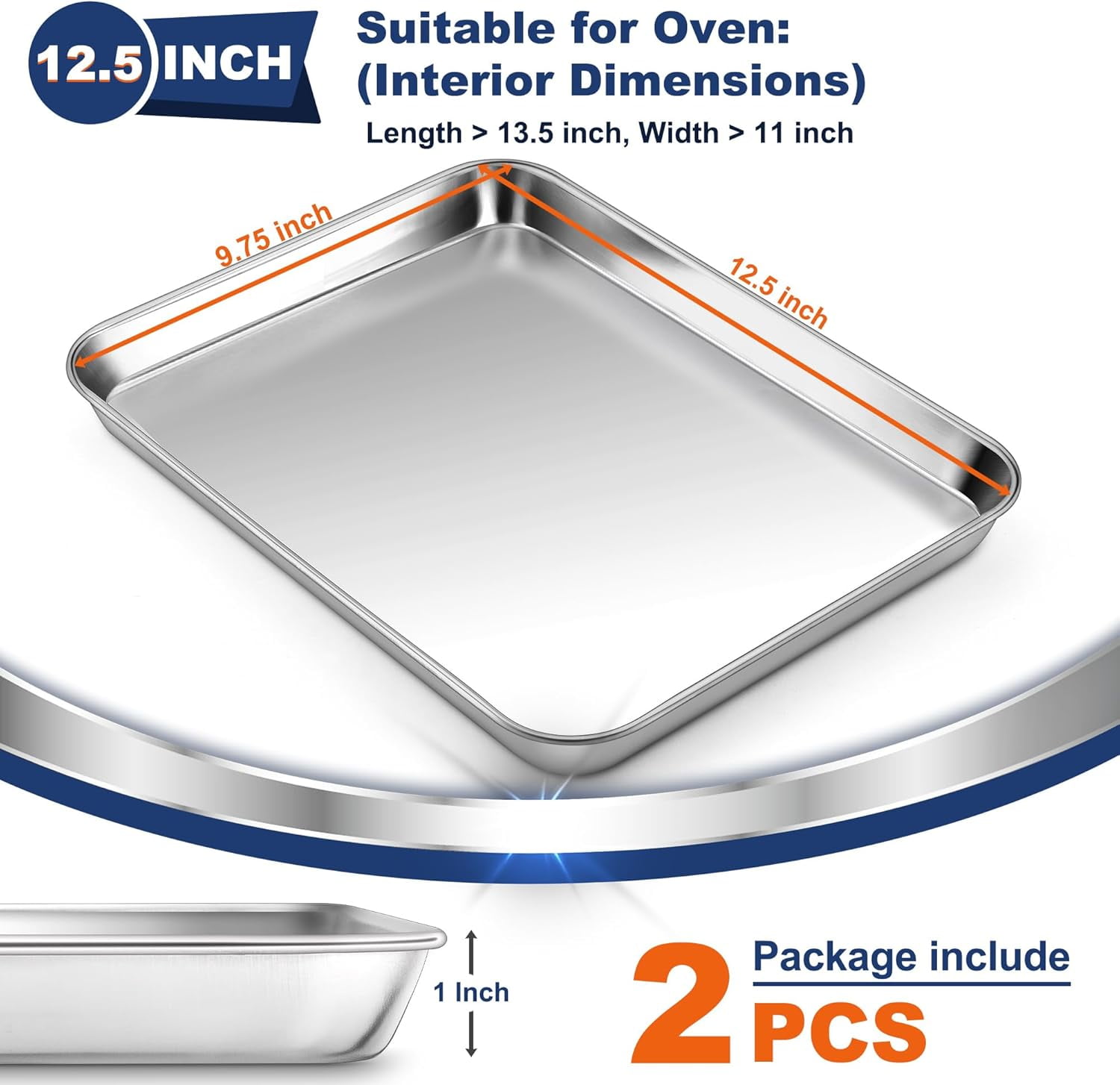 HYTHU-12.5 Inch Baking Cookie Sheet, Oven Pan Tray Stainless Steel ...