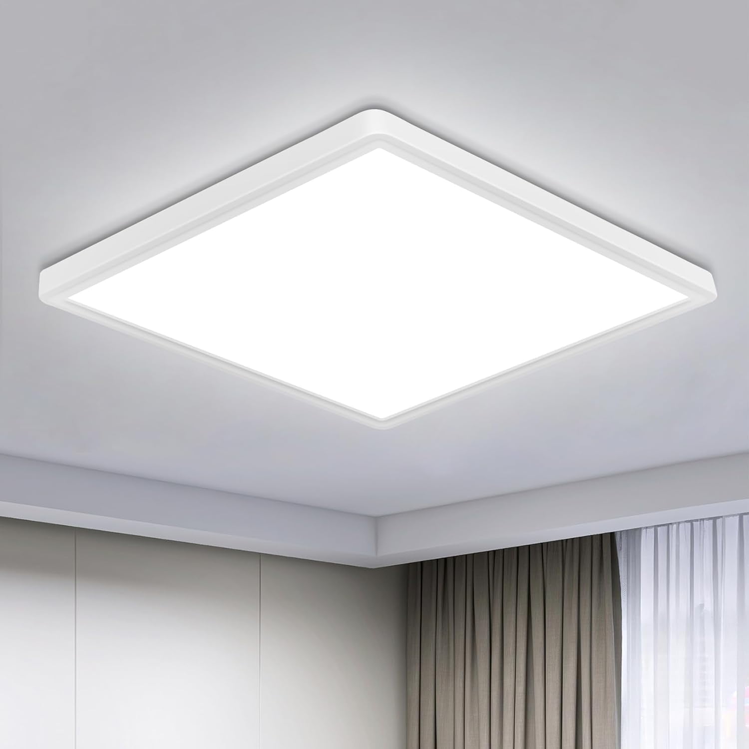 HYTHU-12 Inch Square Flush Mount LED Ceiling Light Fixture, 6500K Daylight White Light LED Ceiling Lamp, Slim Flat Panel Lighting Fixture for Laundry Room, Bedroom, Kitchen, Living Room, Closet