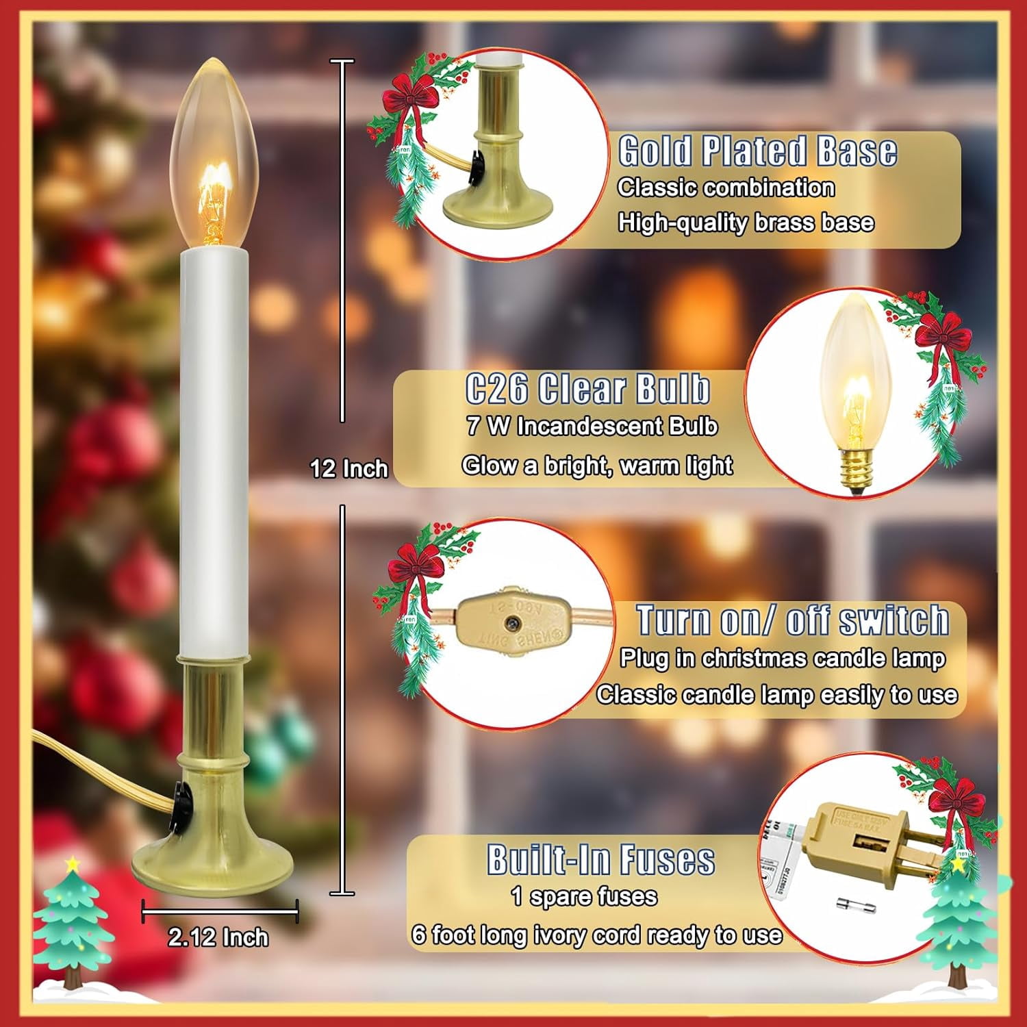 HYTHU-4 Pack Electric Window Candle Lamp with Gold Plated Base ...